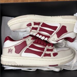 AMIRI Cream & Burgundy Leather Low-Top Sneakers
